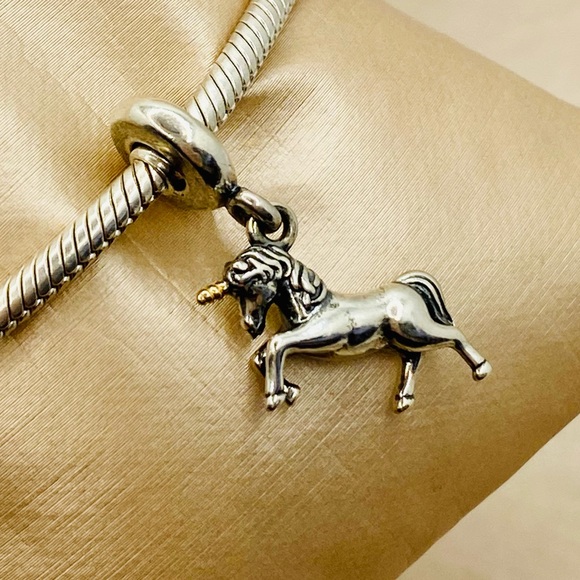 EUC Pandora 791200 Sterling Silver & 14K Gold Unicorn Fantasy Animal Dangle Bead - Picture 5 of 11